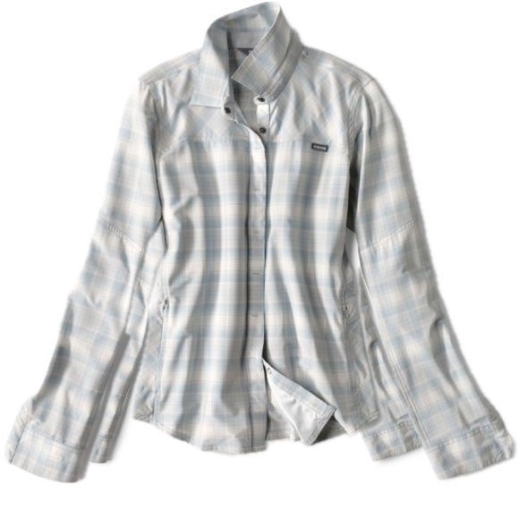 Orvis Pro Tops - Orvis Pro Womens Blue Plaid Snap Down Shirt with Zippered Side Pockets Size L